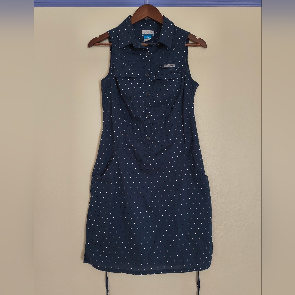 Navy Polka Dot Sleeveless Dress